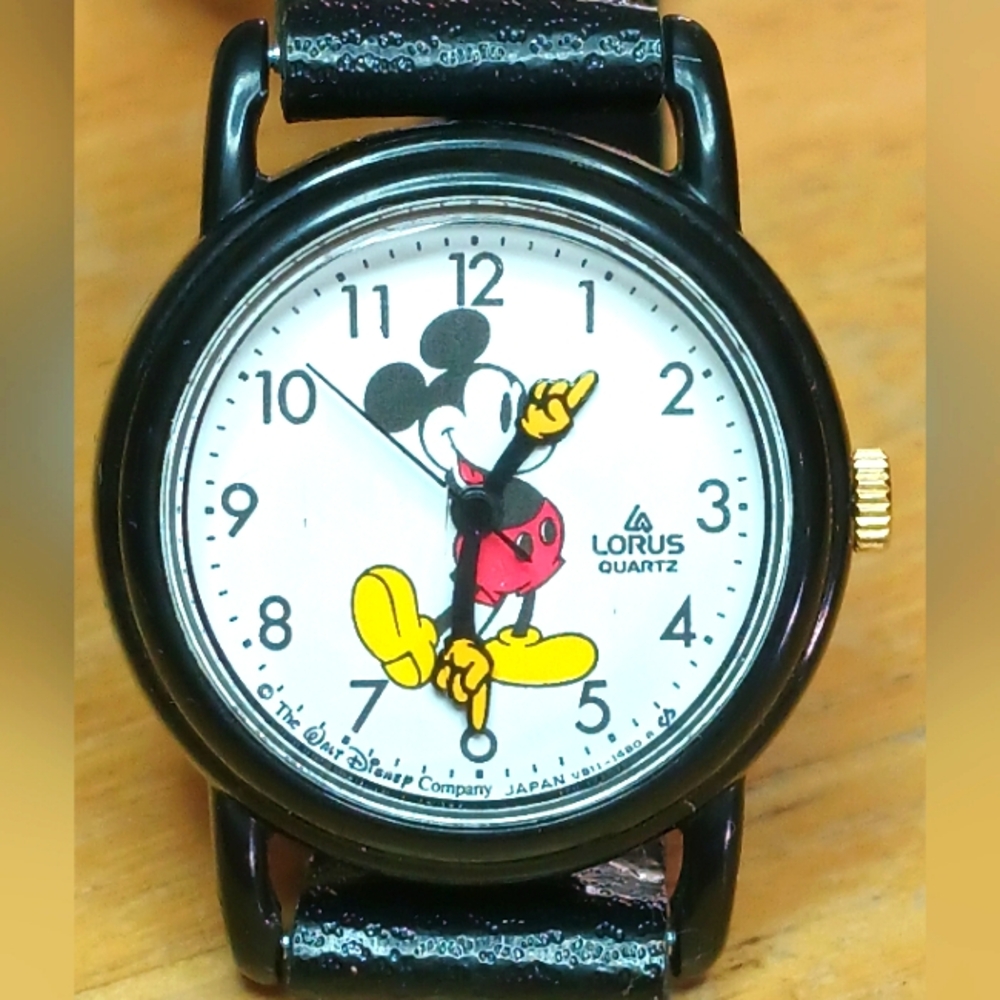 SOLD Lorus Quartz Mickey Mouse Watch - Black plastic case / band 3 hand